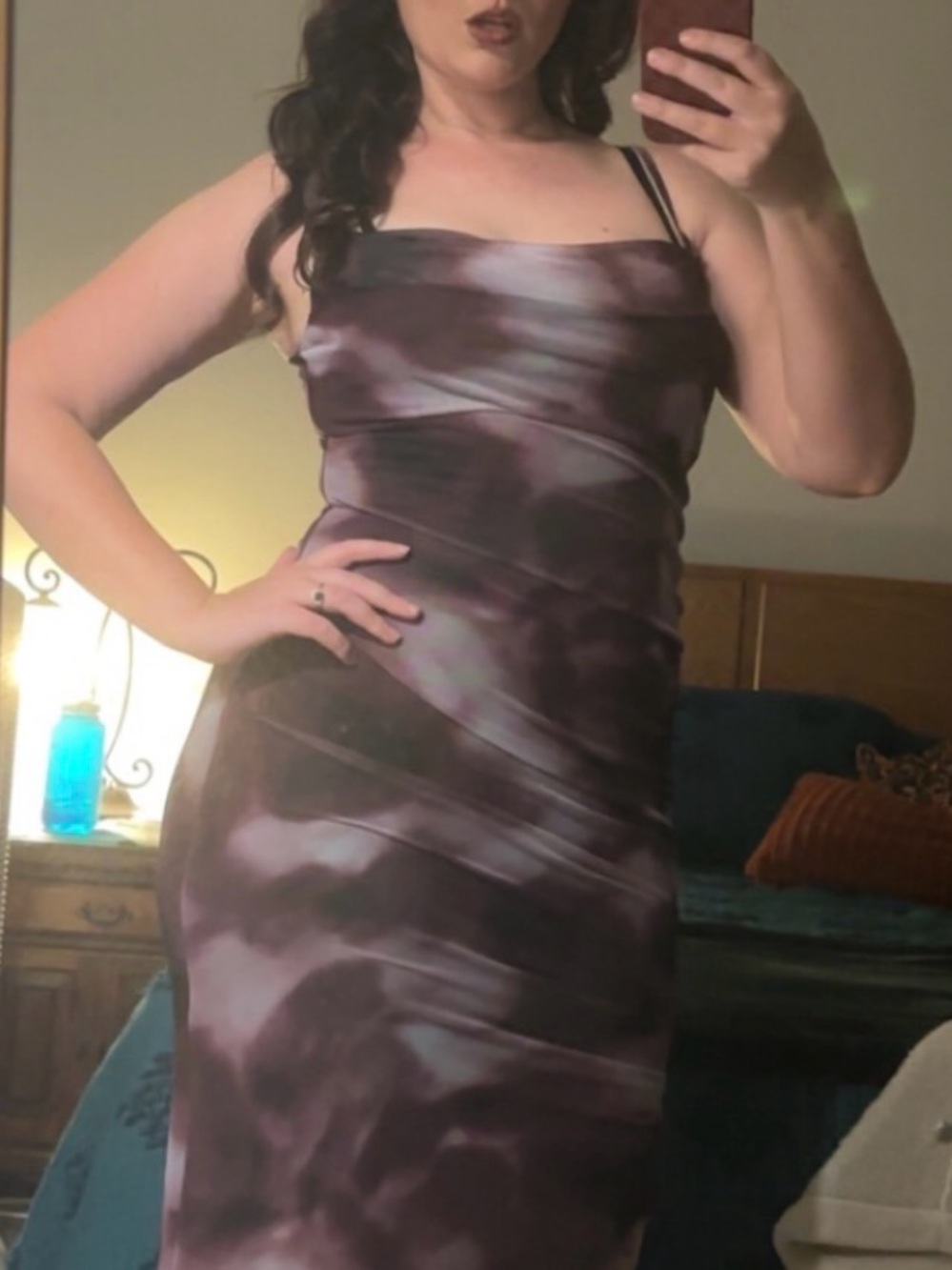 Asymmetrical Purple Tie-Dye Slip Dress with Spaghetti Straps